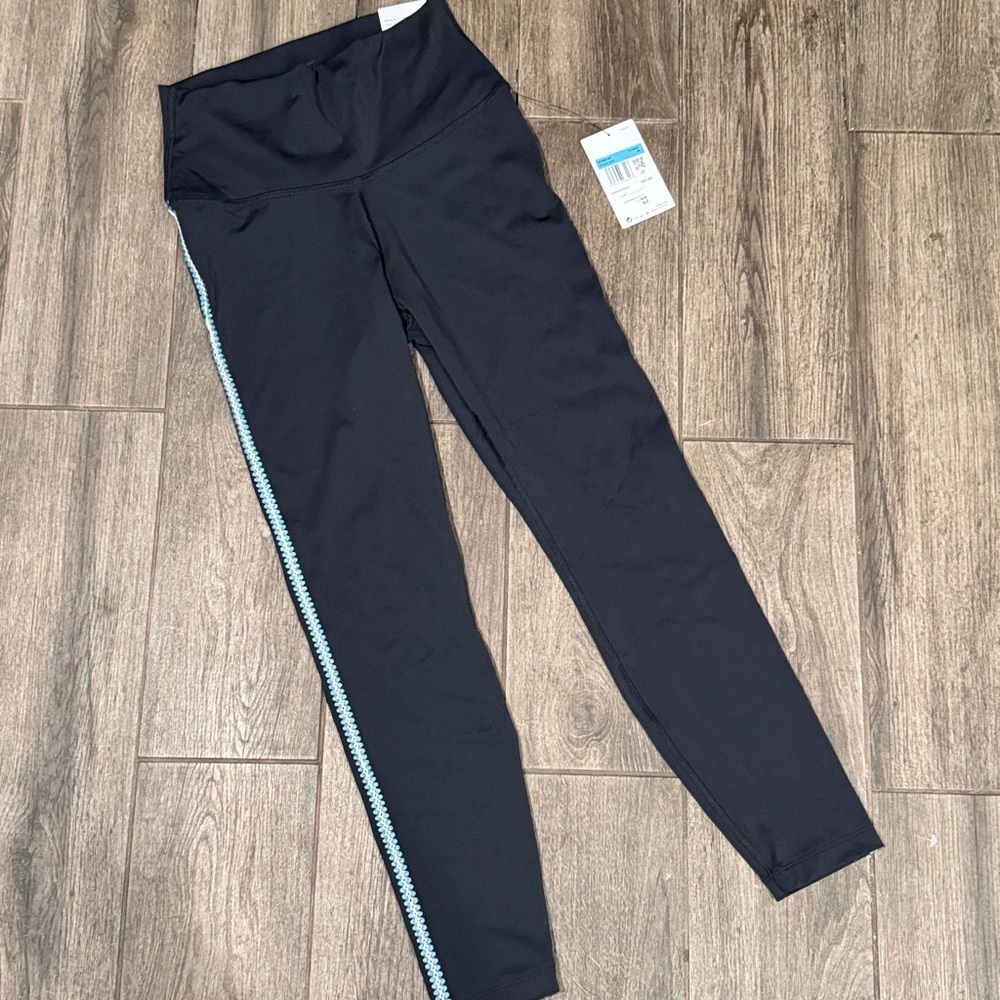 NWT Nike Yoga Black Leggings with Blue Embroidered Accents - Picture 5 of 7